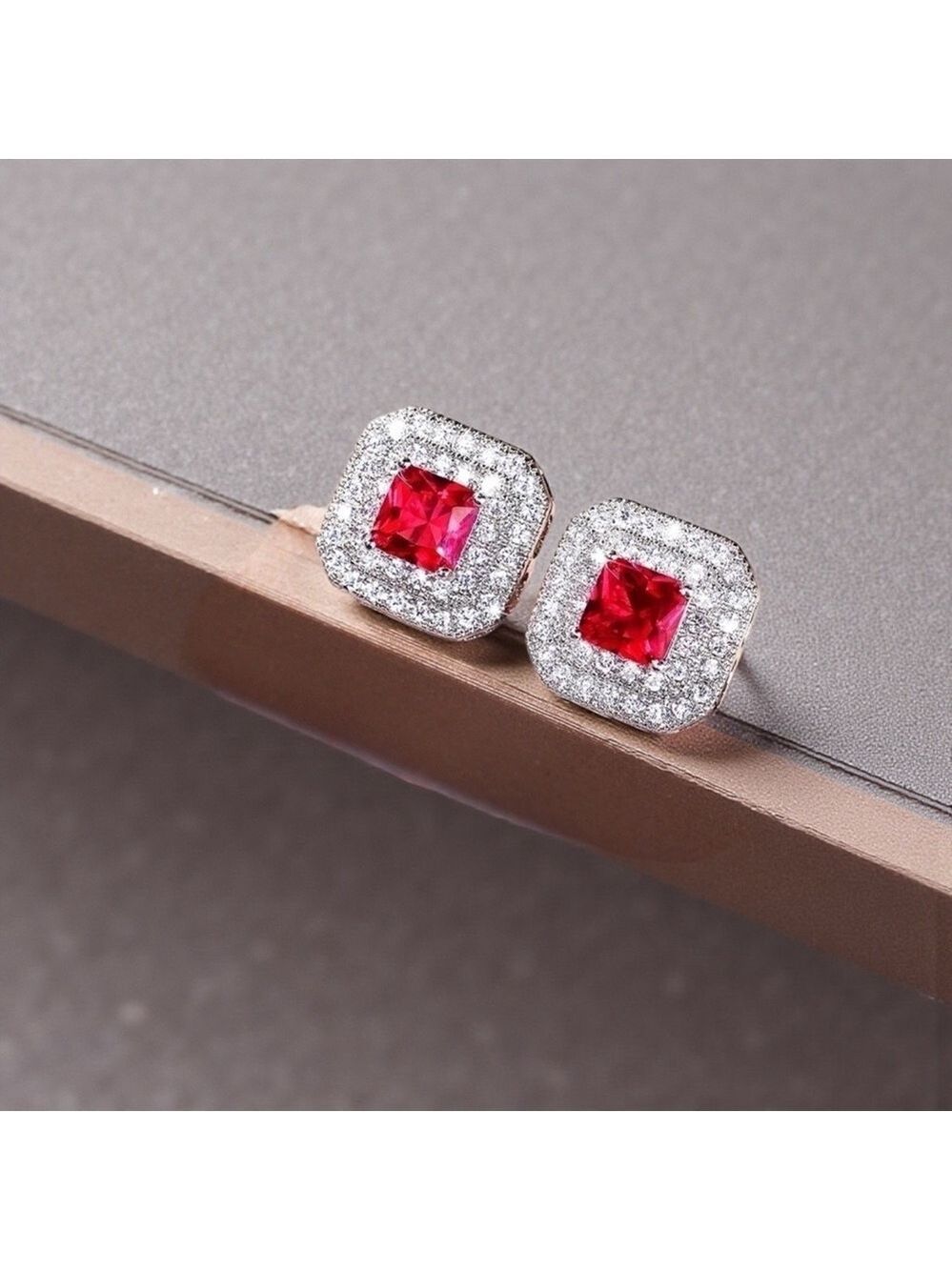 Elegant Silver and Red Stud Earrings - NWOT